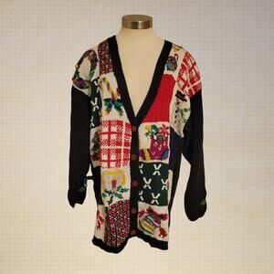 90s Plus Size Honors Holiday Cardigan Size 18-20 Embroidered Mistletoe Woven 5